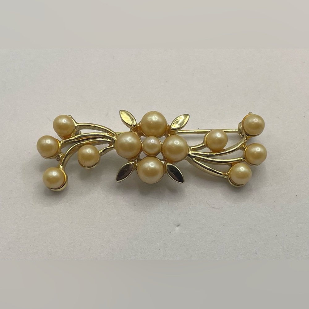 3 for $30 Vintage Gold Tone and Faux Pearl Brooch Pin Floral Design